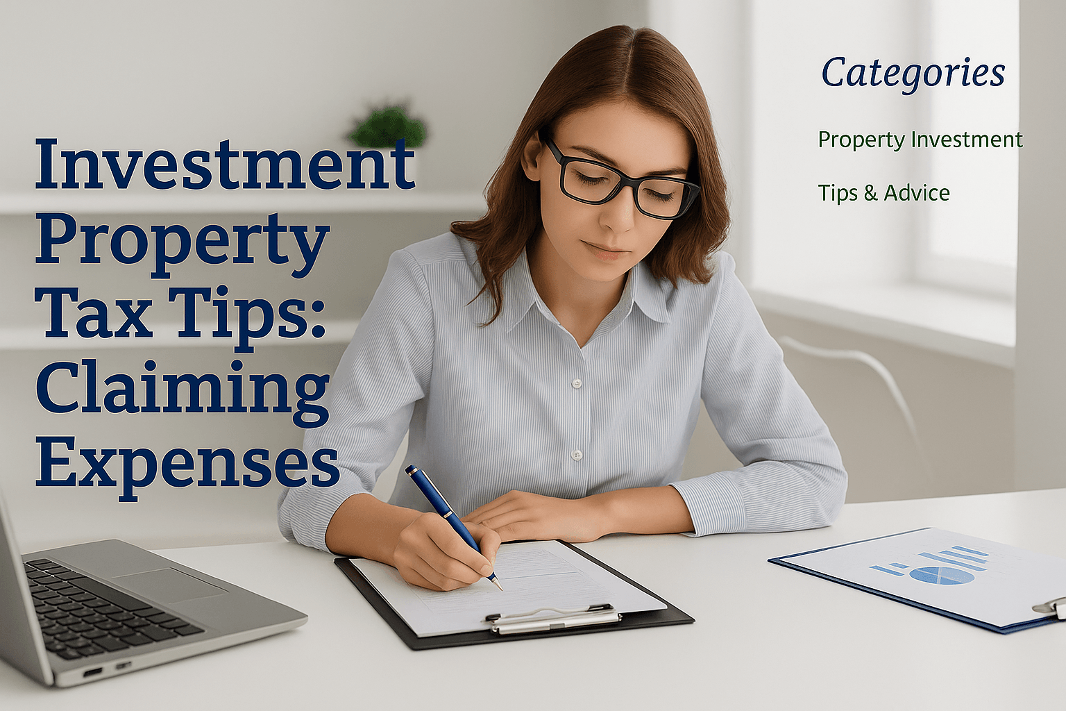 Hand on calculator with coins and laptop — blog cover image for The Tax Benefits of Investment Properties